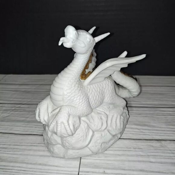 San Francisco Music Box Co White Gold Dragon Fantasy Revolving Vintage 1994 - Picture 3 of 10